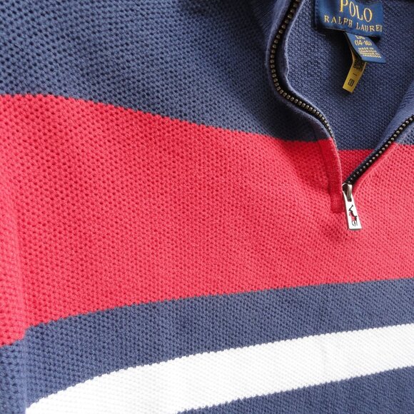 Polo Ralph Lauren Sweater Red White Blue Stripe 1/4 Zip Preppy Boys Large 14 16 - Picture 9 of 11